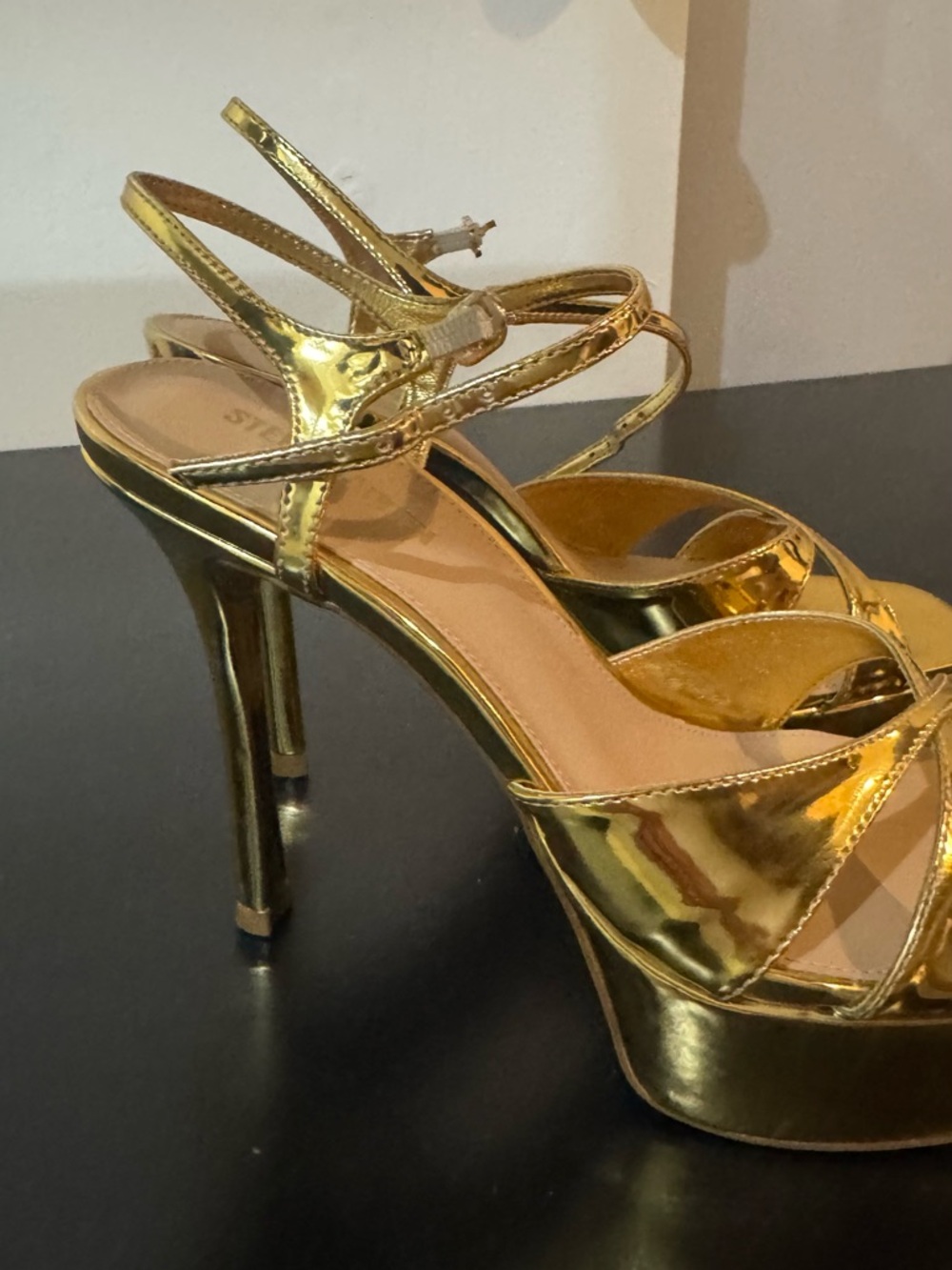 Steve Madden Gold Metallic Platform Sandals with Ankle Strap - Picture 12 of 13